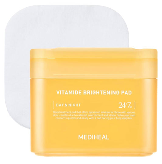 MEDIHEAL Vitamide Brightening Pad (100 Pads) - Hypoallergenic Pads with Niacinamide, Sea Buckthorn - Radiance Boosting for Clear, Illuminating Skin