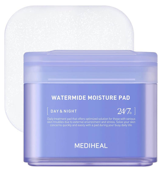 MEDIHEAL Watermide Moisture Pad - Square Cotton Facial Toner Pads with Icelandic Glacial Water - Improve Skin Temperature, Hydrating Toner Pads to Dry, Puffy, Coarse Skin -Vegan Eco Silk Pads,100 Pads