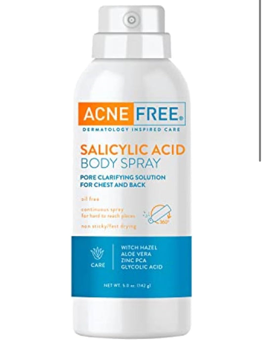 AcneFree Salicylic Acid Body Spray, Pore Clarifying Solution for chest and back, 5 Ounce