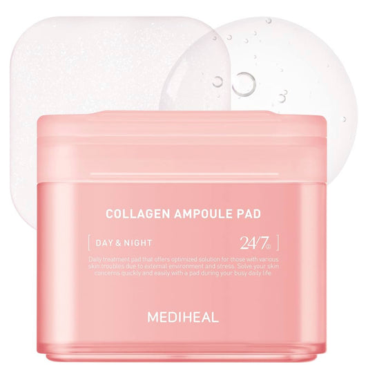 MEDIHEAL Collagen Ampoule Pad – Square Cotton Facial Toner Pads Collagen & Ceramide - Skin Firming & Restore Elasticity - Tighten Wrinkles & Lines - Vegan Eco Silk Pads, 100 Pads