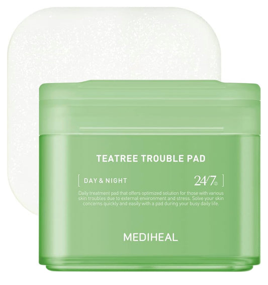 Mediheal Teatree Trouble Pad | Square Cotton Facial Toner Pads With Tea Tree & Lactobacillus | Soothing Pads To Calm Sensitive & Acne Prone Skin-| Vegan Face Gauze Pads | 100 Pads
