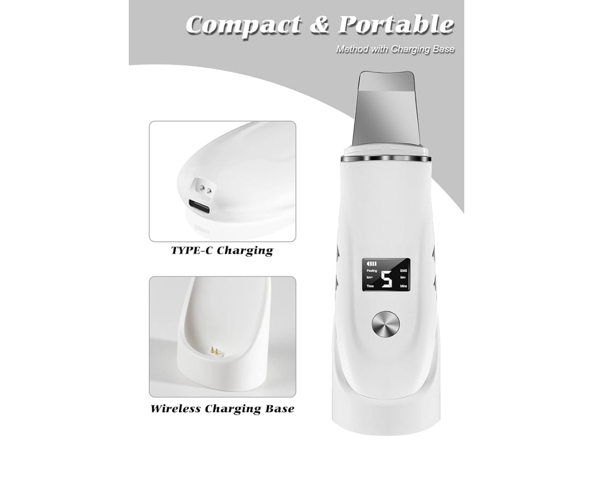 Beauenty Ultrasonic Skin Scrubber Face Spatula, Skin Spatula Pore Cleaner, Skin Dirt Blackhead Remover Tools for Facial Deep Cleansing - 4 Modes (White)