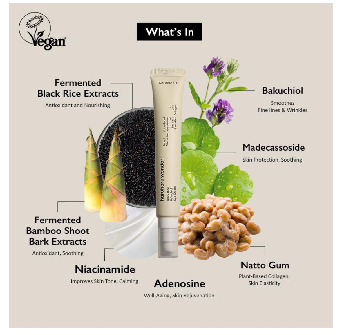 Haruharu Wonder Black Rice Bakuchiol Eye Cream 20ml | Anti-Aging, Wrinkle Care, Natural Retinol Alternative | Cruelty Free, EWG-Green