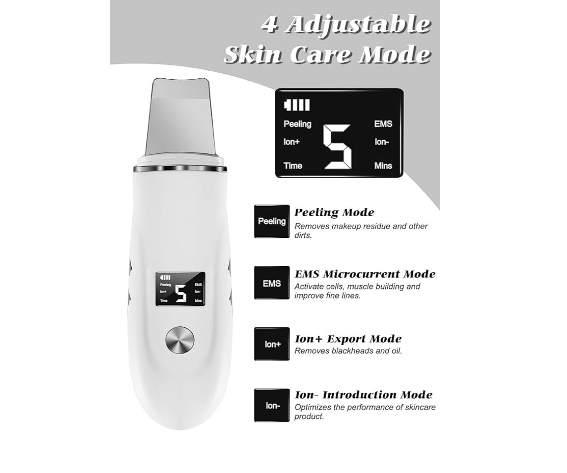 Beauenty Ultrasonic Skin Scrubber Face Spatula, Skin Spatula Pore Cleaner, Skin Dirt Blackhead Remover Tools for Facial Deep Cleansing - 4 Modes (White)
