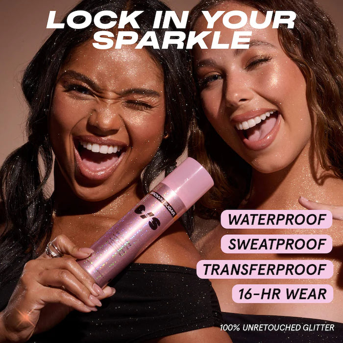 ONE/SIZE by Patrick Starrr 
On 'Til Dawn Waterproof Glitter Setting Spray - Brown Sugar (LIMITED EDITION)